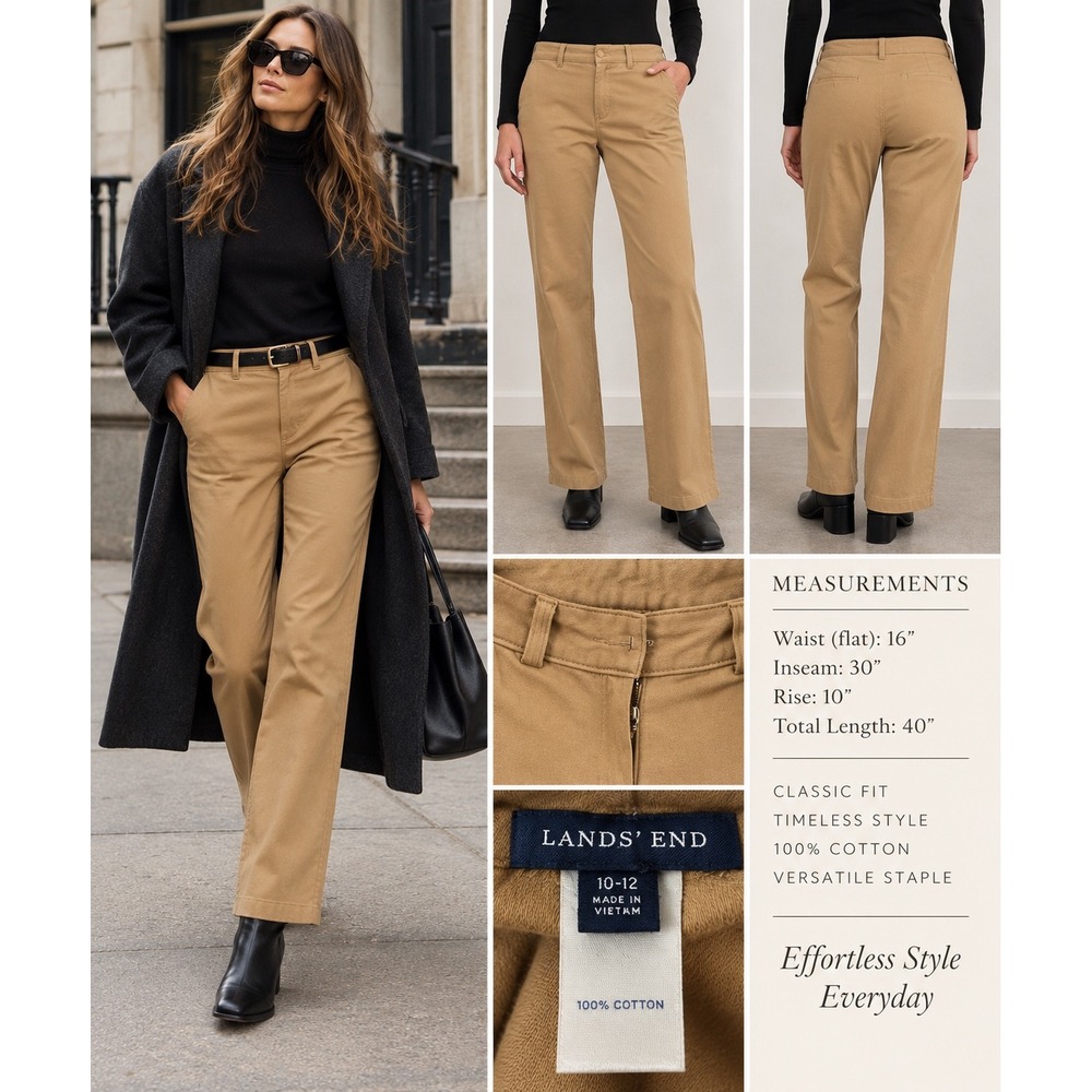 Lands End 10 12 Camel Cotton Knit Straight Leg Pants 90s Minimalist Quiet Luxury